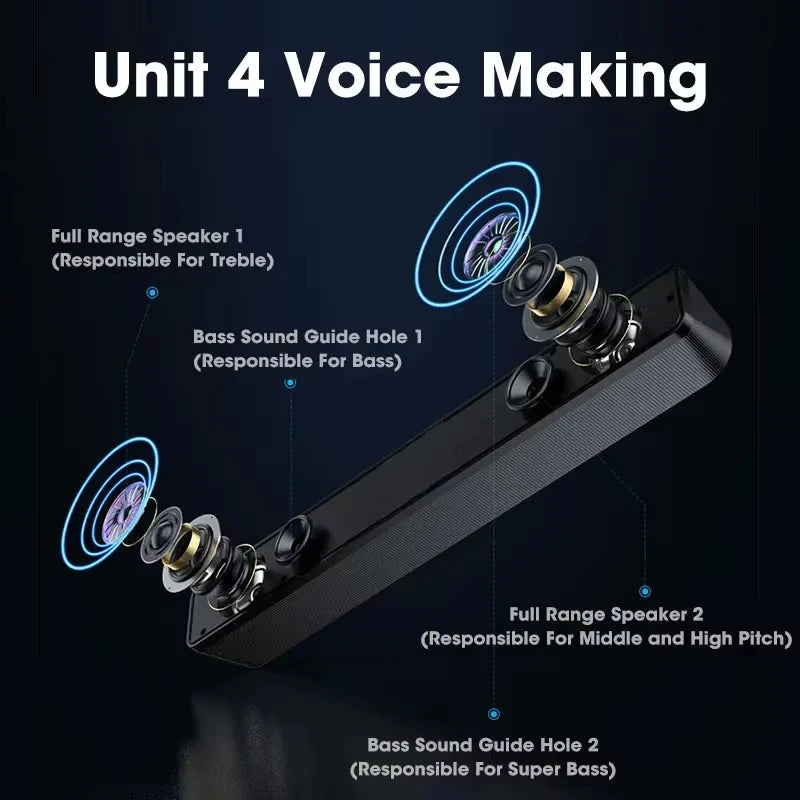 4D Bluetooth Computer Sound Bar Stereo Sound Subwoofer Loudspeaker With Mic For Macbook Laptop Notebook PC Music Player