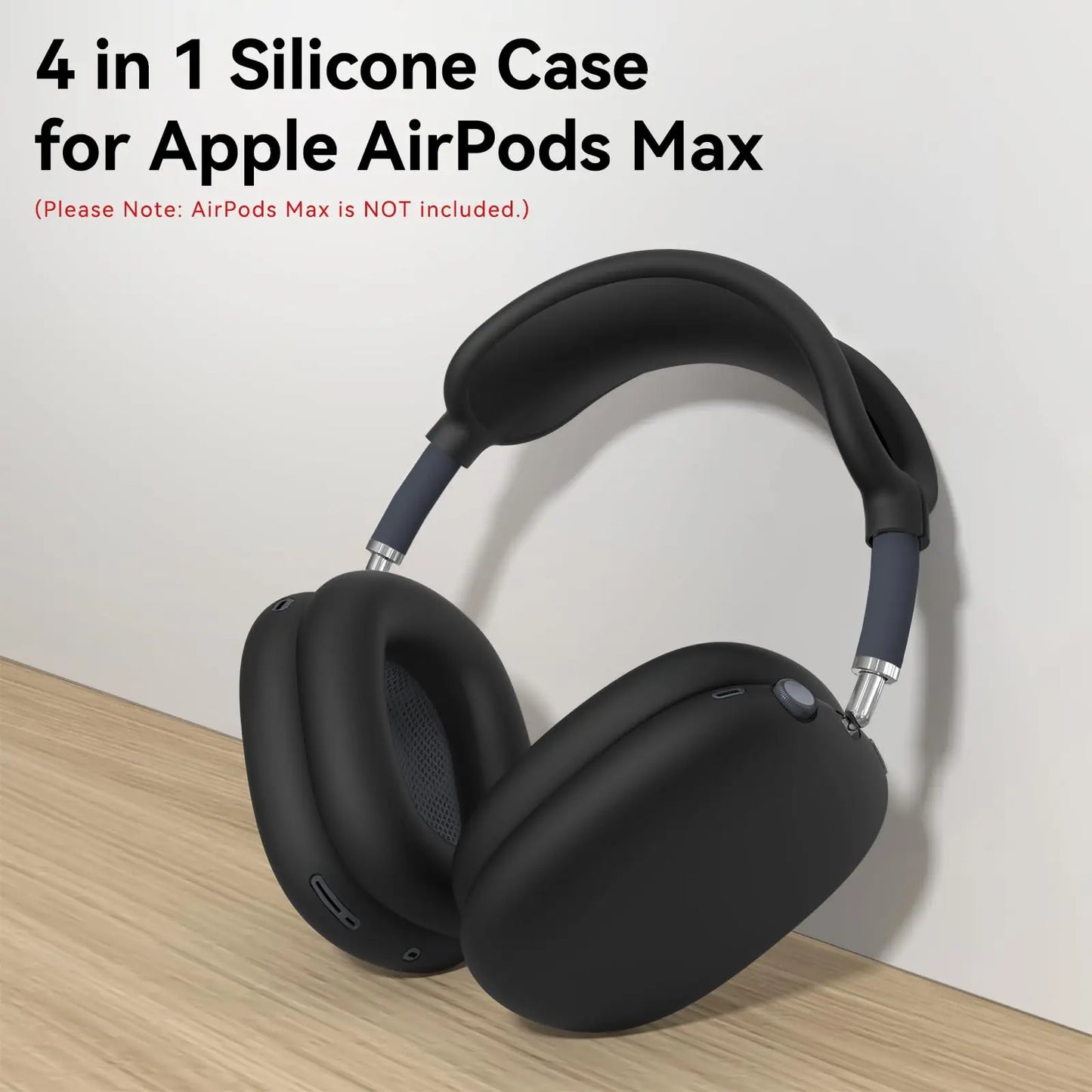 4 in 1 Silicone Case Cover for AirPods Max Headphones, Ear Pad Case Cover/Ear Cups Cover/Headband Cover for AirPod Max -Black