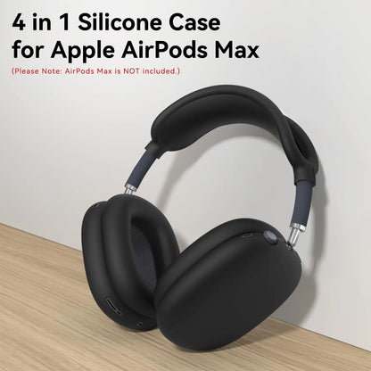 4 in 1 Silicone Case Cover for AirPods Max Headphones, Ear Pad Case Cover/Ear Cups Cover/Headband Cover for AirPod Max -Black