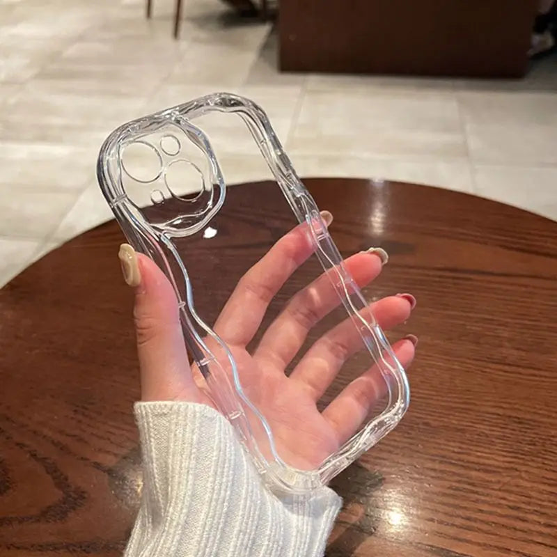 Clear Oval Curly Wave Bumper Phone Case For iPhone 16 15 14 13 12 11 Pro Max XR XS MAX 7 8 PLUS MINI Y2K Soft Silicon Back Cover