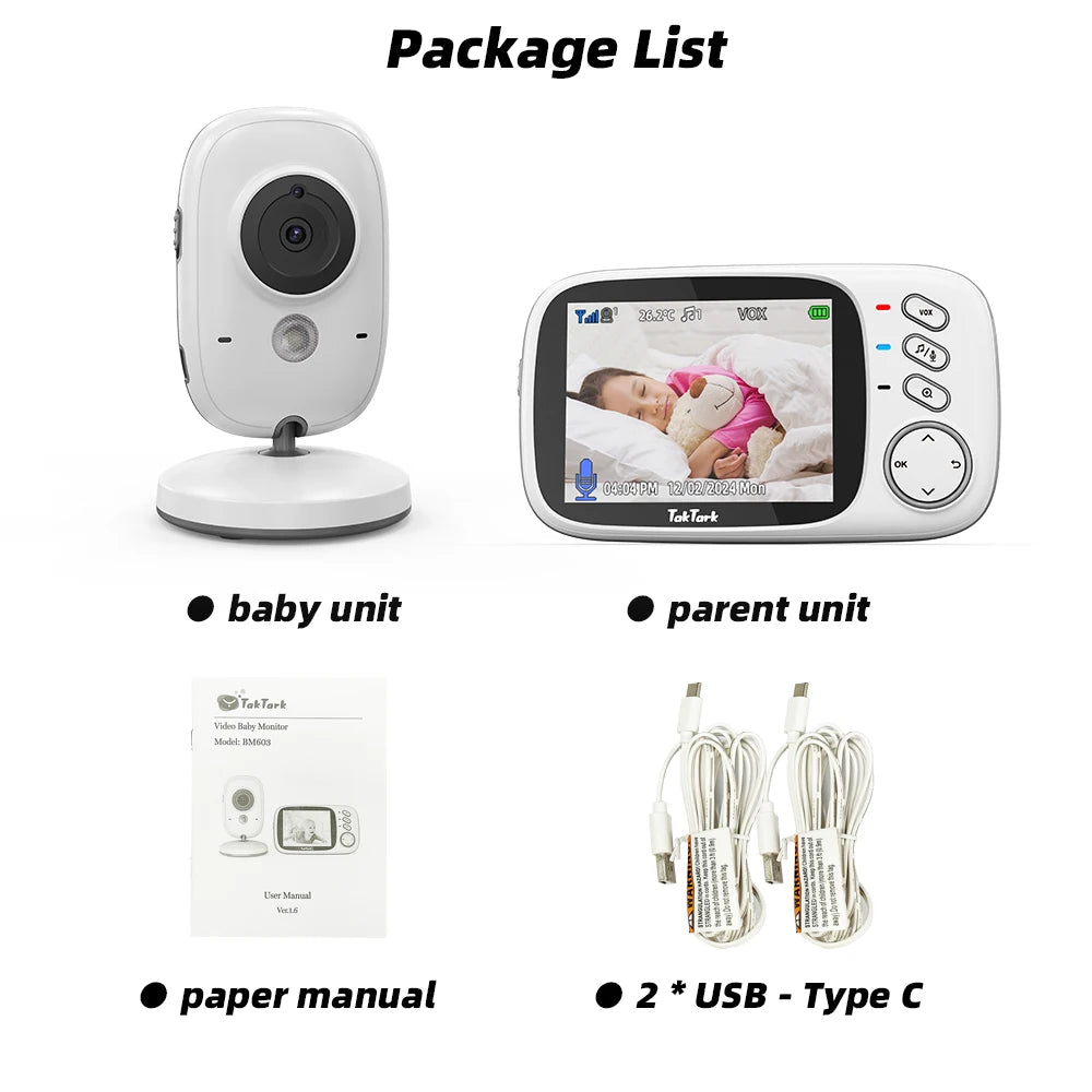 TakTark 3.2 Inch Video Baby Monitor 2.4G Wireless with Auto Night Vision TwoWay Intercom Surveillance Security Camera Babysitter