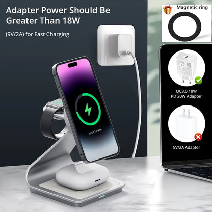 Bonola Magnetic 3 in 1 Charger Metal Stand for iPhone 14/15/16/17 Pro Fast Wireless Charging Desk Holder for Apple Watch/AirPods