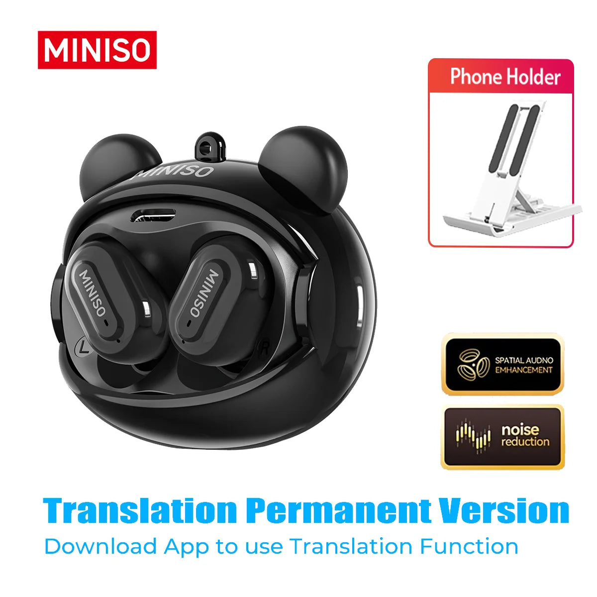 MINISO MS118 Bluetooth Earphone AI Translation Earbuds TWS in-Ear Wireless Headphones Face-Changing Bear DIY Earbuds