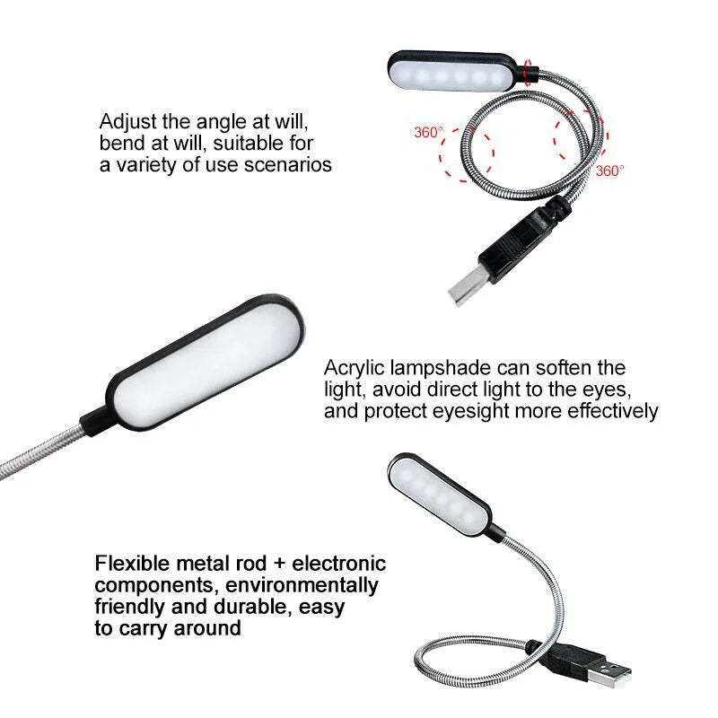 Portable USB LED Reading Lamp Mini Book Light Foldable Camping Night Lights Table Lamps For Power Bank PC Notebook Laptop