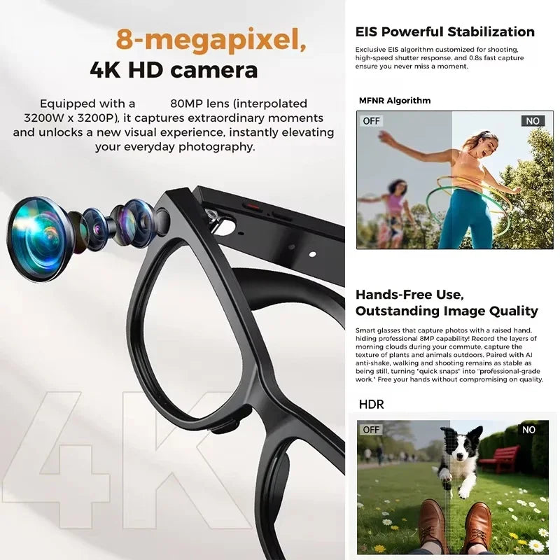 2026 Smart AI Glasses 4K 800W Camera 3600mAh Power Bank 32GB BT Translation ChatGPT Music Photos & Video Sunglasses Men  Women