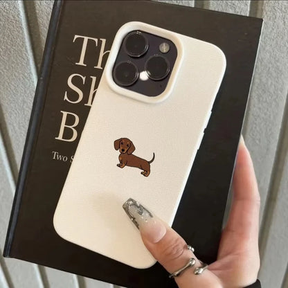 Phone Case For iPhone 11 12 13 14 15 16 17 Pro Max XS X XR 16E 16 Plus 17 Air Minimalist Brown Dachshund Pattern Soft TPU Cover