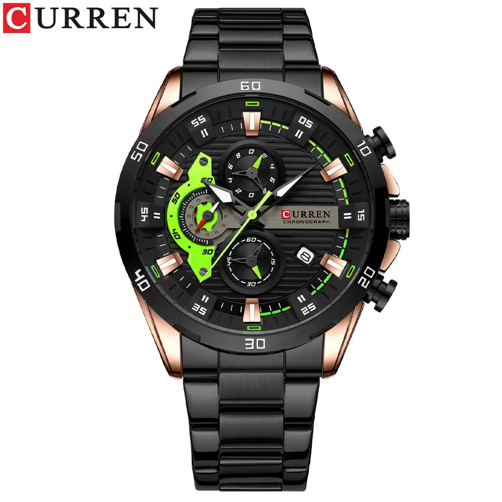 CURREN 8402 Creative Fashion Mens Business Casual Wristwatches Stainless Steel Luminous Dial Chronograph Clock
