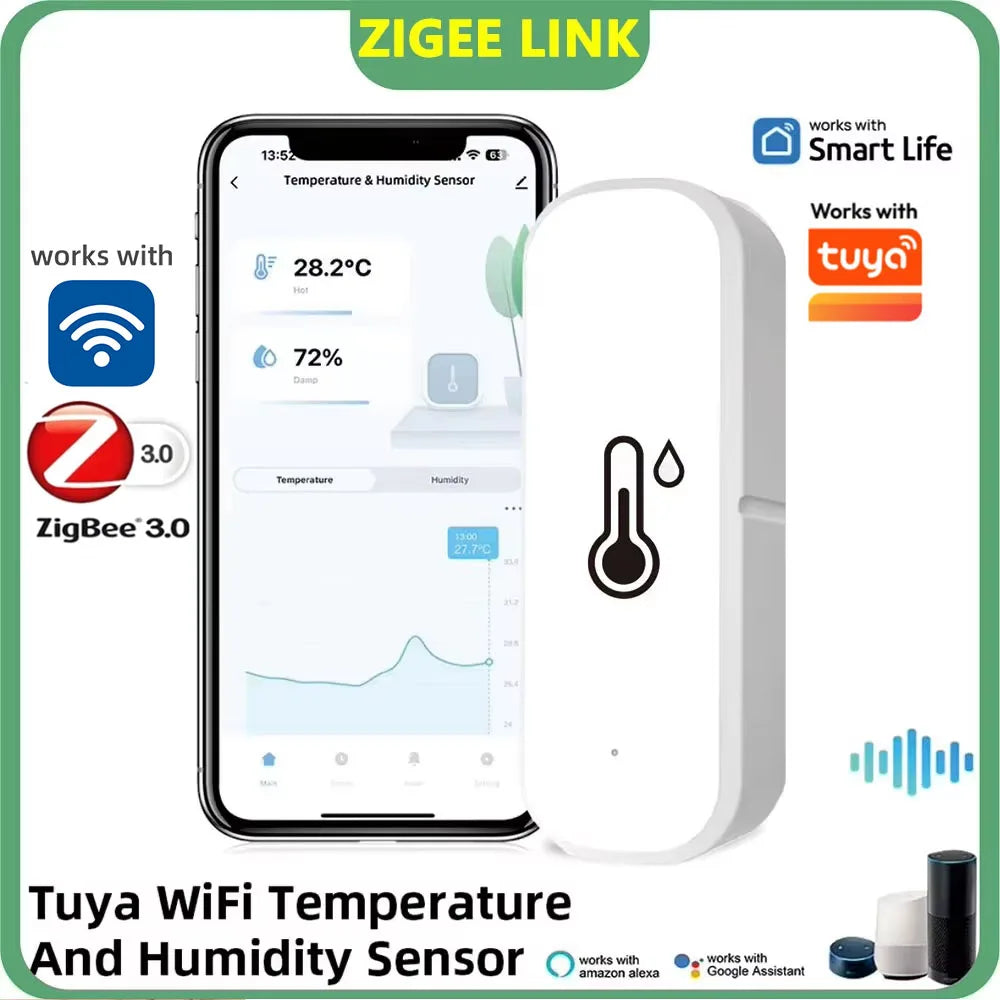 For Tuya ZigBee WiFi Temperature Humidity Sensor Smart Life App Remote Monitor Indoor Thermometer Detector for Alexa Google