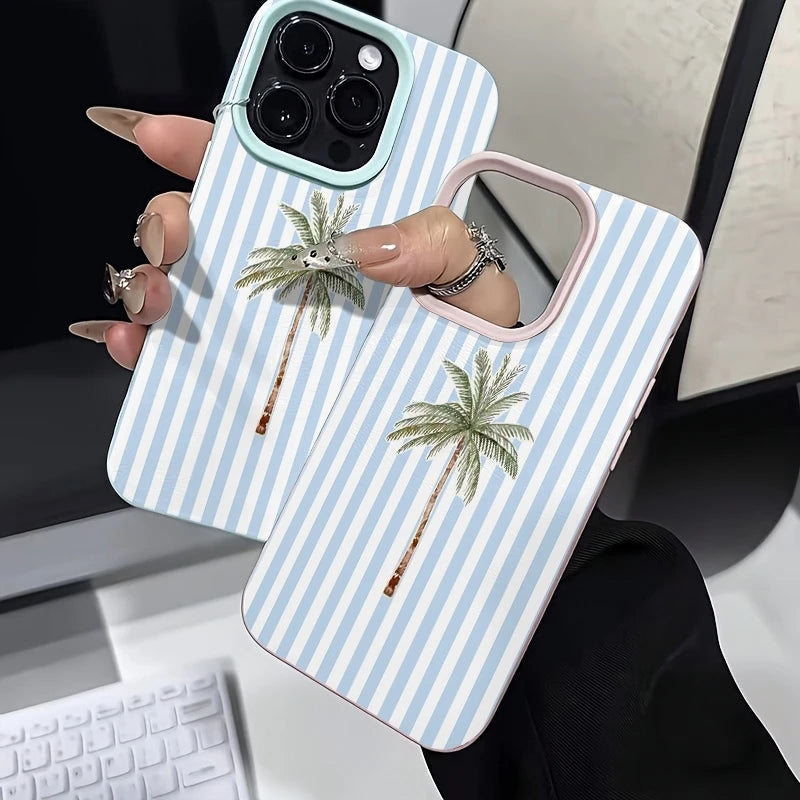 Light Striped Background with Palm Tree Pattern TPU Phone Case For iPhone 17 16 15 14 13 12 11 Pro Max XS X XR 7 8 Plus 17 Cover