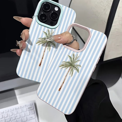 Light Striped Background with Palm Tree Pattern TPU Phone Case For iPhone 17 16 15 14 13 12 11 Pro Max XS X XR 7 8 Plus 17 Cover