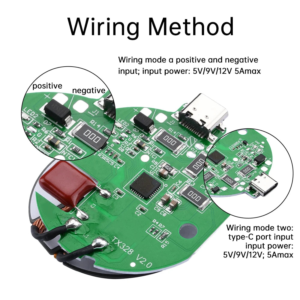 5W~15W Adaptive Wireless Charging Module Rapid Charger with Charge Protection Type-C Interface DIY Phone Wireless Charger