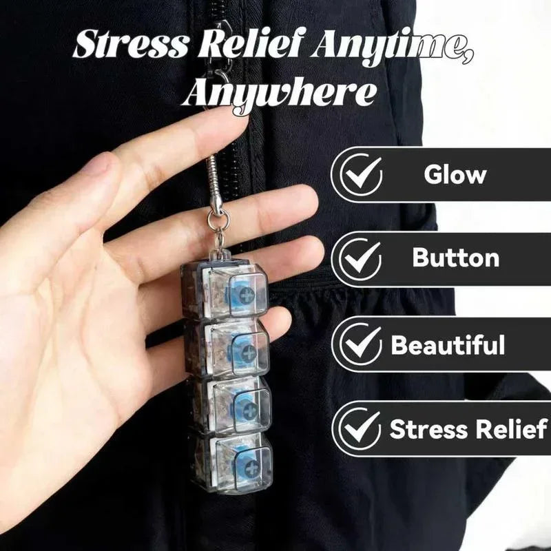 LED Light-Up Keychain Keyboard Clickable Button Fidget Toy for Stress Anxiety Relief Portable Desk Accessory Office Decor Gift