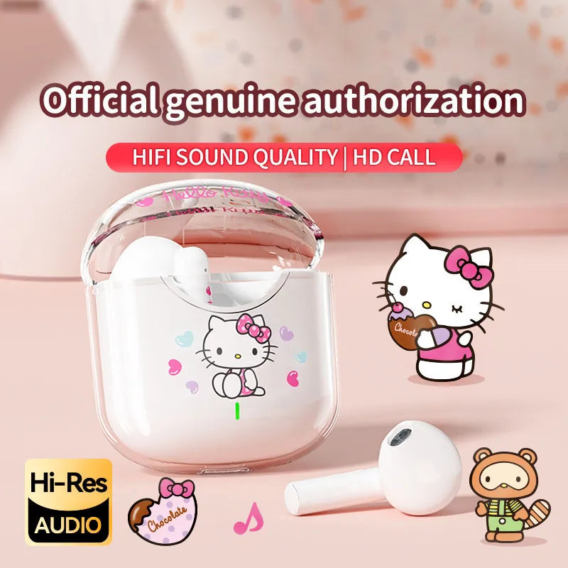 EBL19 Tws Wireless Bluetooth Headset Transparent Case Cute Hello Kitty Design Stereo Sound Earphones for All Smartphones