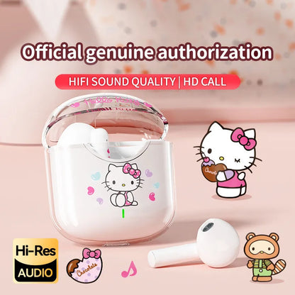 EBL19 Tws Wireless Bluetooth Headset Transparent Case Cute Hello Kitty Design Stereo Sound Earphones for All Smartphones
