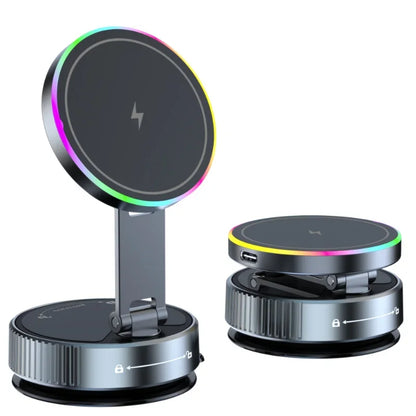 360 degree Rotation Foldable Magnetic Phone Holder, Vacuum Suction Cup Wireless Charger, Portable Universal Mount for Car, Gym