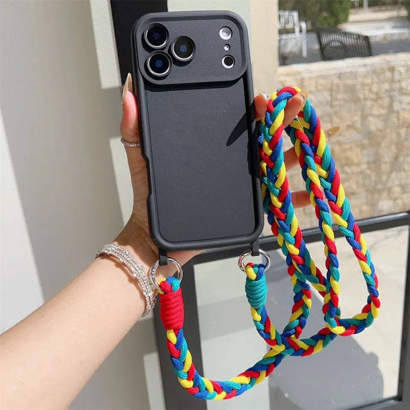 TPU Soft Silicone Crossbody Lanyard Phone Case for IPhone Air 17 16 15 Plus 14 13 12 11 Pro Max SE2022 Rope Necklace Strap Cover