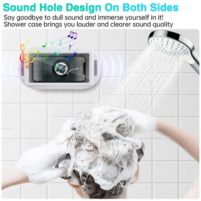 Upgraded Shower Phone Holder Waterproof with Speaker Hole Screentouch Shower Phone Stand Case Mount for Bathroom Bathtub Kitchen