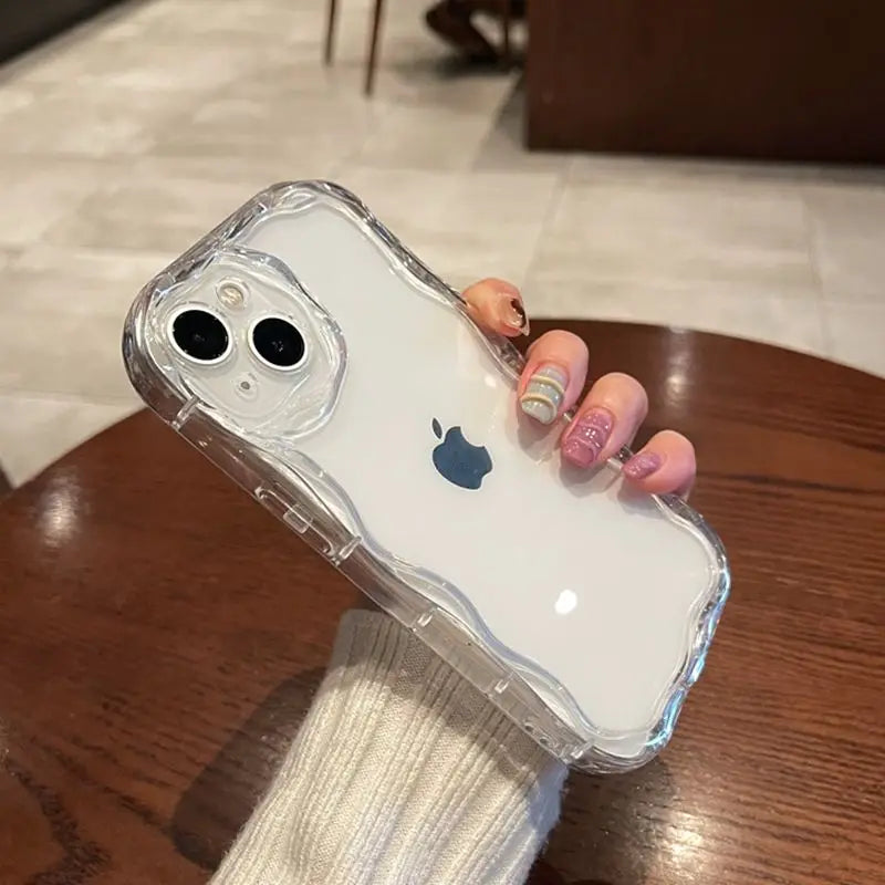 Clear Oval Curly Wave Bumper Phone Case For iPhone 16 15 14 13 12 11 Pro Max XR XS MAX 7 8 PLUS MINI Y2K Soft Silicon Back Cover