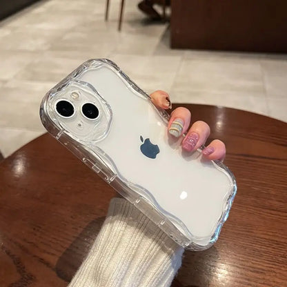 Clear Oval Curly Wave Bumper Phone Case For iPhone 16 15 14 13 12 11 Pro Max XR XS MAX 7 8 PLUS MINI Y2K Soft Silicon Back Cover