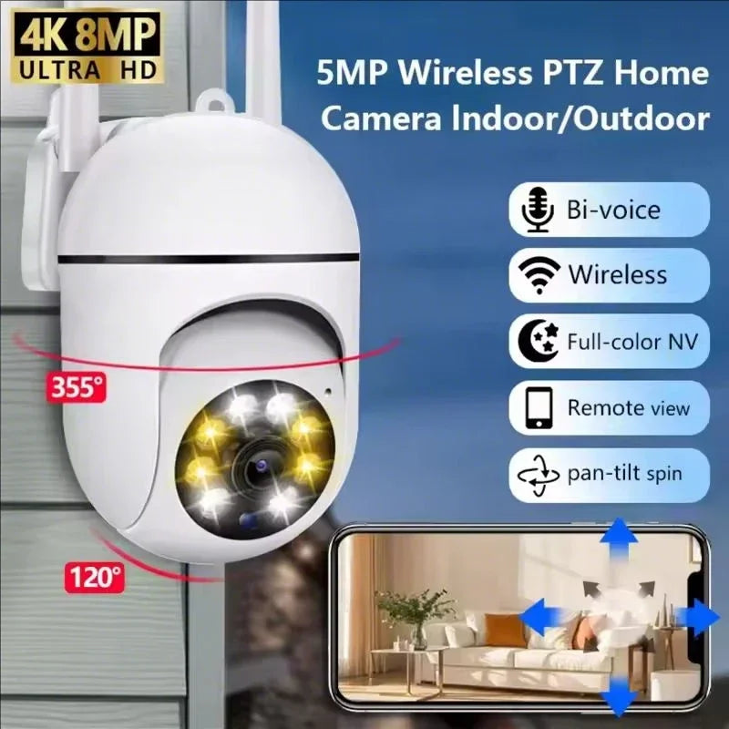 8MP Wifi Surveillance Camera PTZ Wireless IP Camera 8X Zoom AI Human Tracking Two-way Audio Color Night Vision Security Cam CCTV