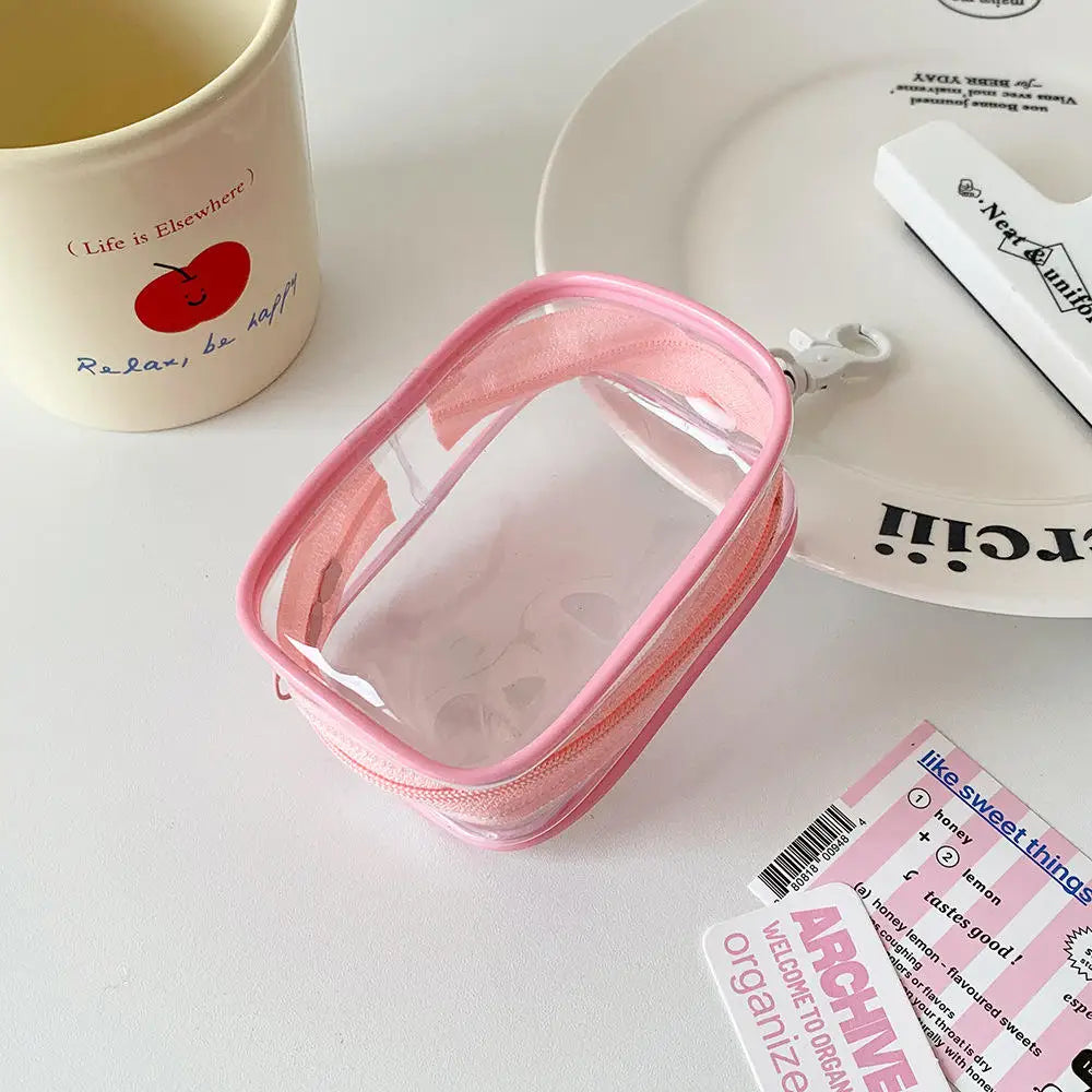 12cm PVC Transparent Storage Bag with Keychain Multicolor Cartoon Doll Display Box Dustproof Case Earphones Gift Organizer Bags