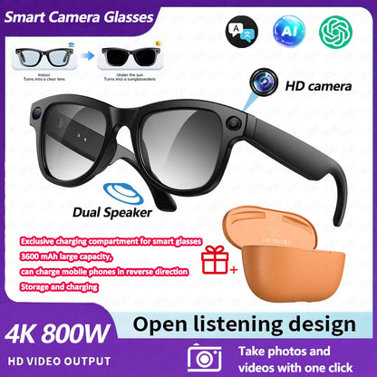 2026 Smart AI Glasses 4K 800W Camera 3600mAh Power Bank 32GB BT Translation ChatGPT Music Photos & Video Sunglasses Men  Women