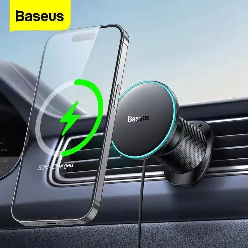 Baseus Magnetic Wireless Charger Car Phone Holder 15W Fast Charging Wireless Car Charger Holder For iPhone 16 15 14 13 Car Mount