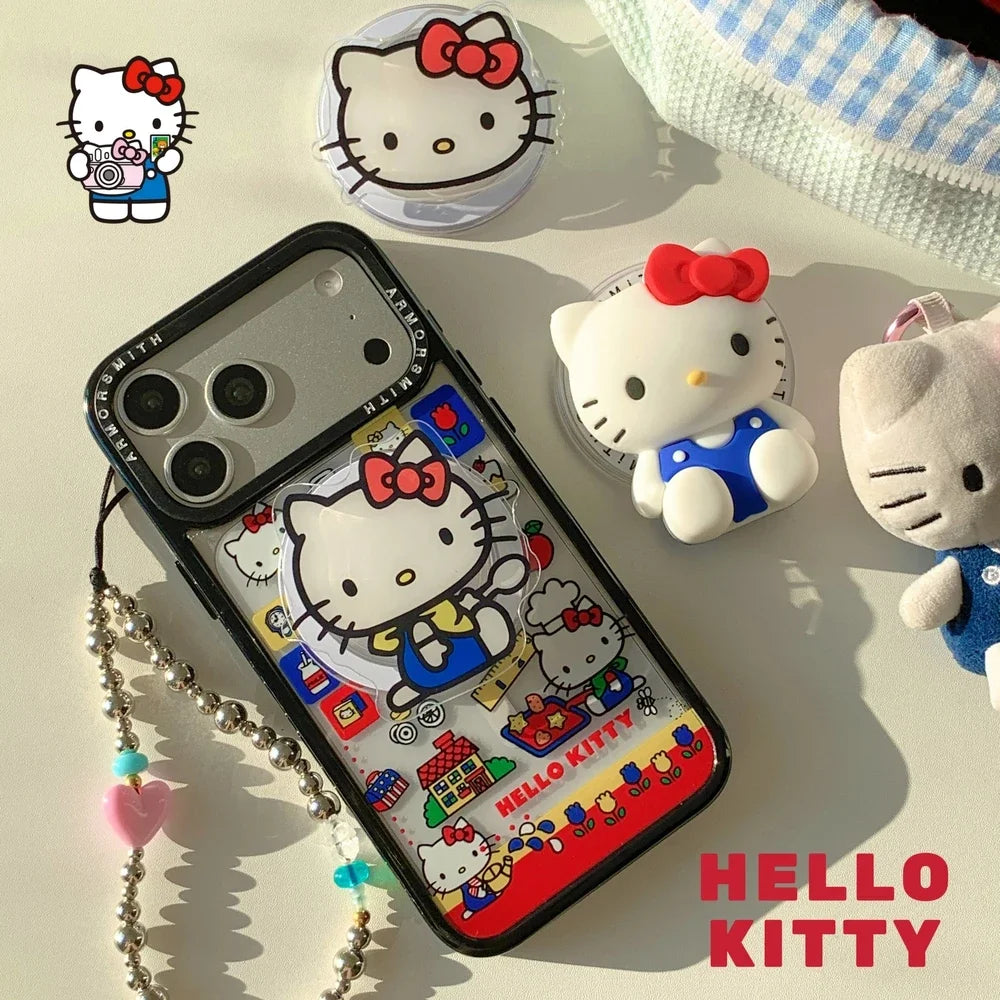 Sanrio Hello Kitty Magnetic Holder Wireless Charge Cute Cartoon Phone Case For iPhone 17 16 15 14 13 12 11 Pro Max Hard Cover