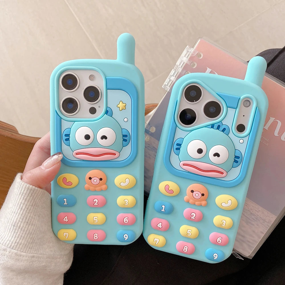 Cute Cartoon Sanrio Hangyodon 3D Stereoscopic  Phone Case For iPhone 17 16 15 14 13  Pro Max Shockproof Soft Silicone Cover
