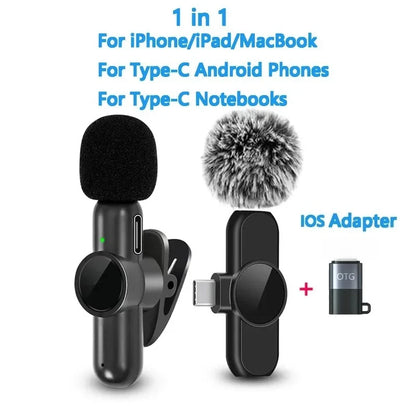 2.4G Wireless Lavalier Microphone  Audio Video Recording Noise Cancelling  for IPhone/iPad/Android/Xiaomi/Samsung Live Game Mic