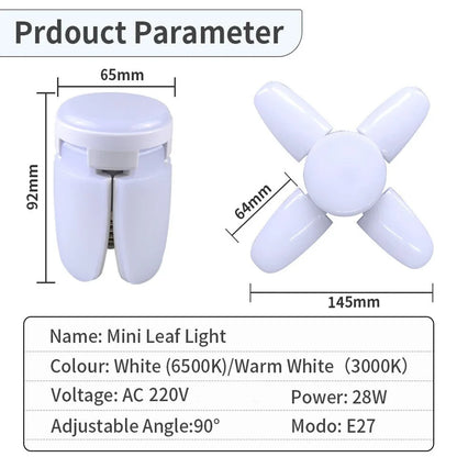 28W Fan Shape LED Bulb E27 LED Lamp Foldable 220V  Light Bulbs For Home Living Room Warehouse Garage Ceiling Light