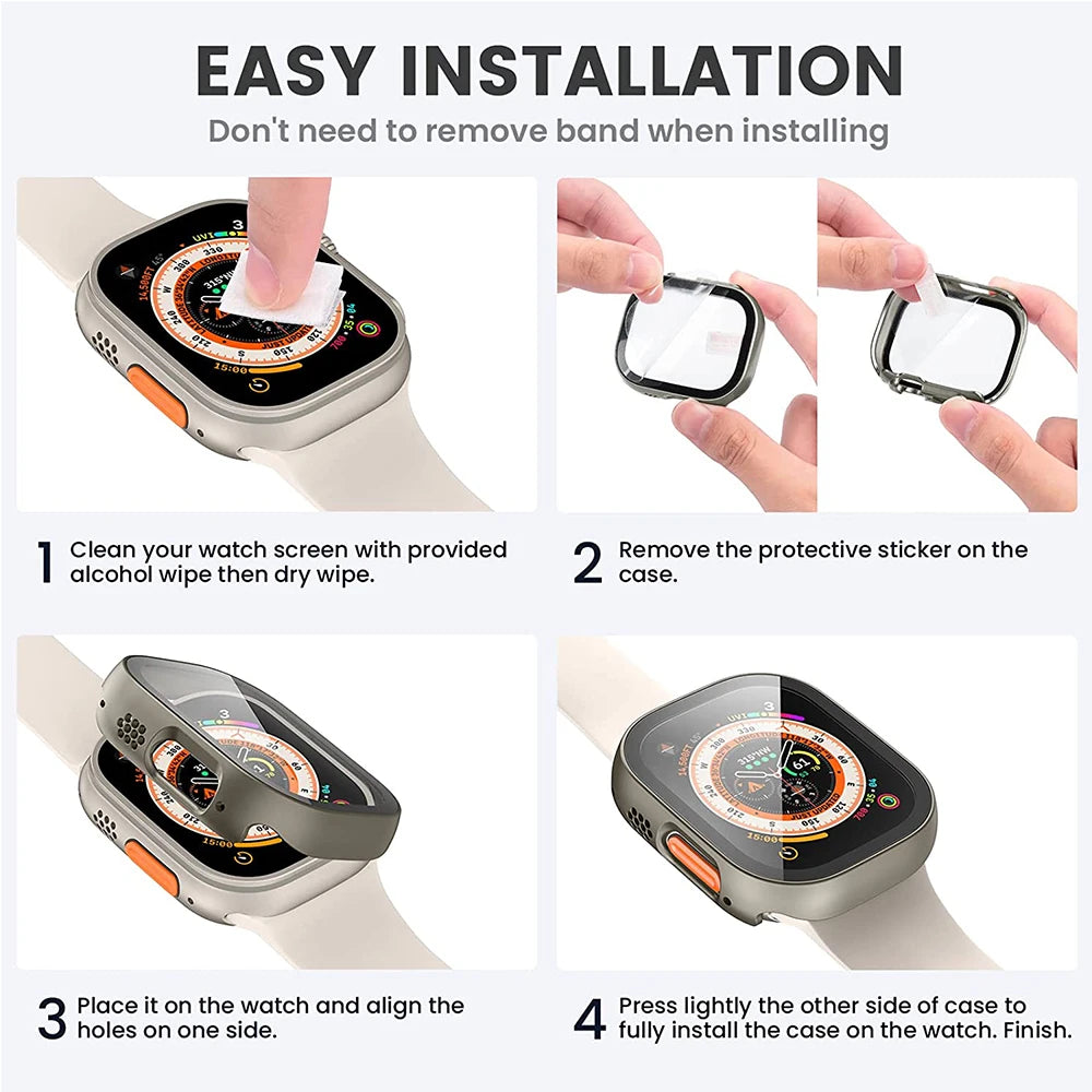 Glass+case For Apple Watch Ultra 49mm strap smartwatch PC Bumper+Screen Protector Tempered Cover iwatch series band Accessories