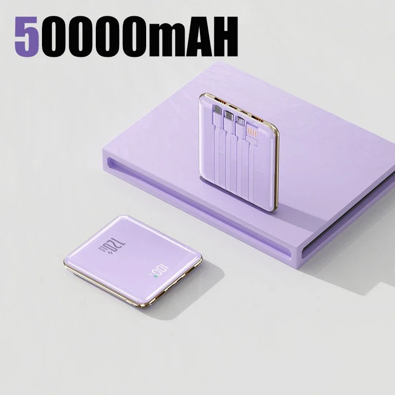 Lenovo 500000mAh Mini Power Bank Large Capacity Super Fast Charging External Battery Built-in 4 Cable For IPhone