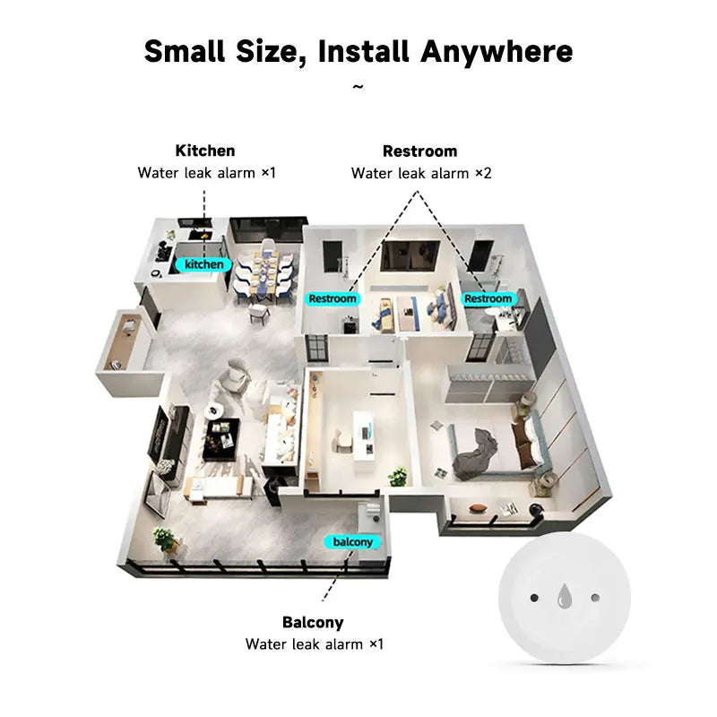 Tuya ZigBee Smart Water Leak Sensor Flood Leakage Sensor Alarm APP Remote Monitoring Flood Overflow for Kitchen Bathroom