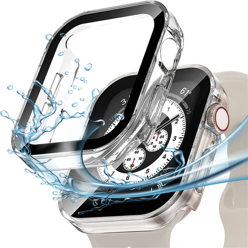 Tempered Glass Case for Apple Watch 45mm 41mm 44mm 40mm Screen Protector Cover Waterproof Hard Bumper iWatch Series 4 5 SE 6 7 8