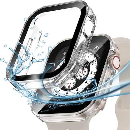 Tempered Glass Case for Apple Watch 45mm 41mm 44mm 40mm Screen Protector Cover Waterproof Hard Bumper iWatch Series 4 5 SE 6 7 8