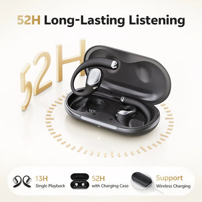 QCY Crossky R70 CT02 Open-Ear Wireless Earphones Bluetooth 6.0 Hi-Res LDAC EarHooks Headphones Wireless Charging Earbuds 52Hrs