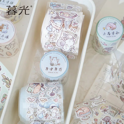 Mr.Paper，200cm/Roll， Cute cat cartoon illustration sticker tape, DIY collage scrapbook, diary, phone case decoration tape Gifts