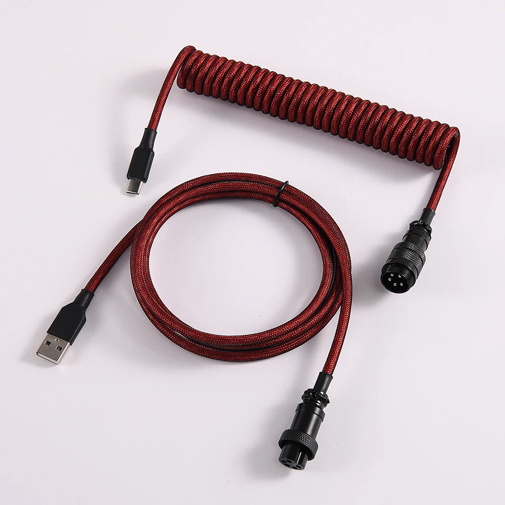 LANO Custom Paracord Coiled Mechanical Keyboard Type C Data Spring Cable GX16 Aviator Coil Spiral Usb C for Gaming Coiled Cable