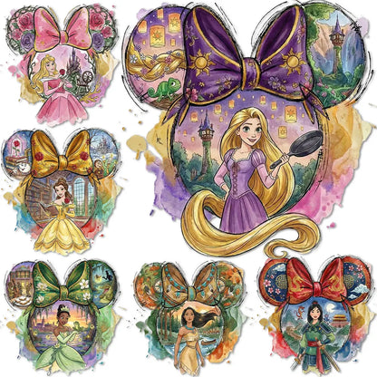 Mouse Head Princess Iron on Transfers for Clothes Heat Press Stickers Thermal Patches on Tees