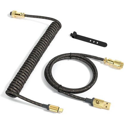 ATTACK SHARK * MAMBASNAKE C03 Coiled USB C Cable for Gaming Keyboard, Nylon Braided Mechanical Keyboard Cable, Double-Sleeved