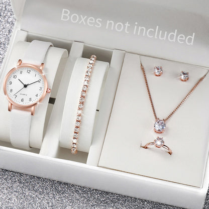 5/6PCS Fashion Women's Quartz Watch Leather Band Analog Quartz Watches with Diamond Jewelry (Without Box)
