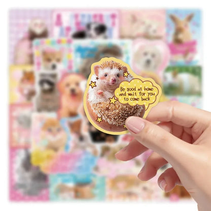 50 Sheets Kawaii Pet Sticker Set Cute Hamster Cat Animal Doodle for Journal Phone Case Luggage Decoration Scrapbooking Supplies