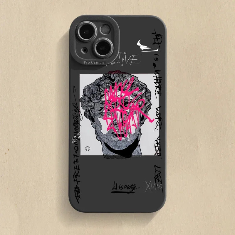 Graffiti Great Art Aesthetic David Mona Lisa Soft Phone Case For iPhone 15 14 13 12 11 16 Pro Max XR X XS 7 8 15 Plus SE Cover