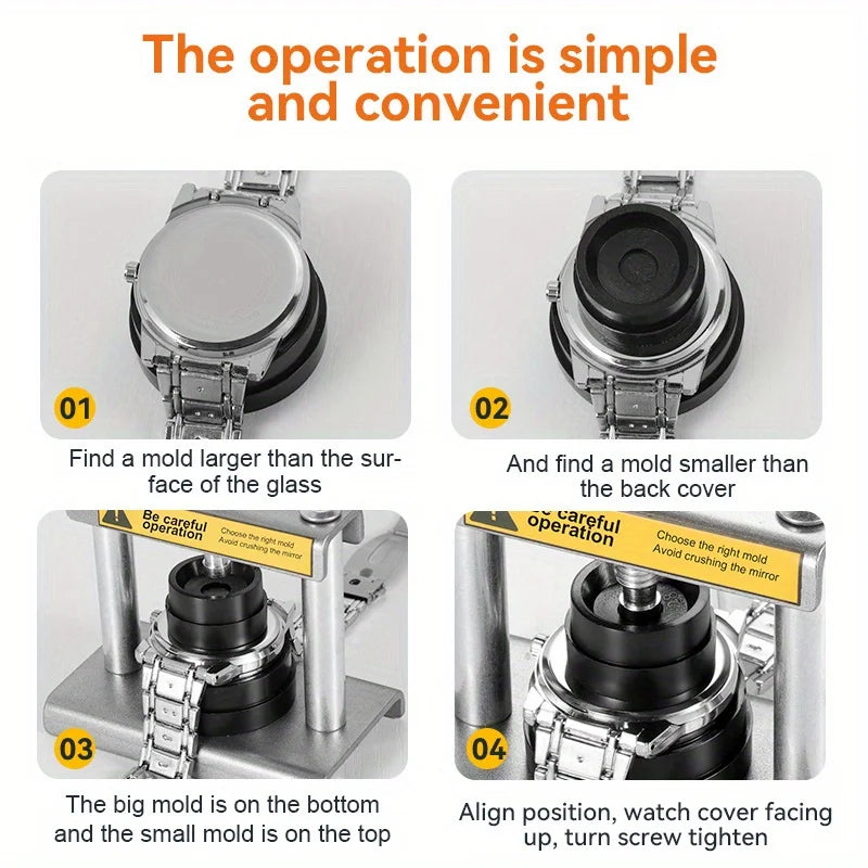 12pcs Watch Metal Capping Machine Set Desktop Wrist Watches Back Case Cover Press Screw, Close Watchmakers Hand Repair Tools Ki