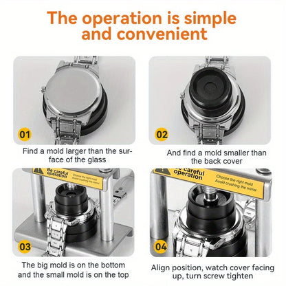 12pcs Watch Metal Capping Machine Set Desktop Wrist Watches Back Case Cover Press Screw, Close Watchmakers Hand Repair Tools Ki