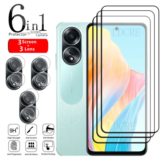 6-in-1 For OPPO A58 Glass For OPPO A58 Tempered Glass 9H Protective Full Cover Glue Screen Protector OPPO A 58 A58 4G Lens Glass