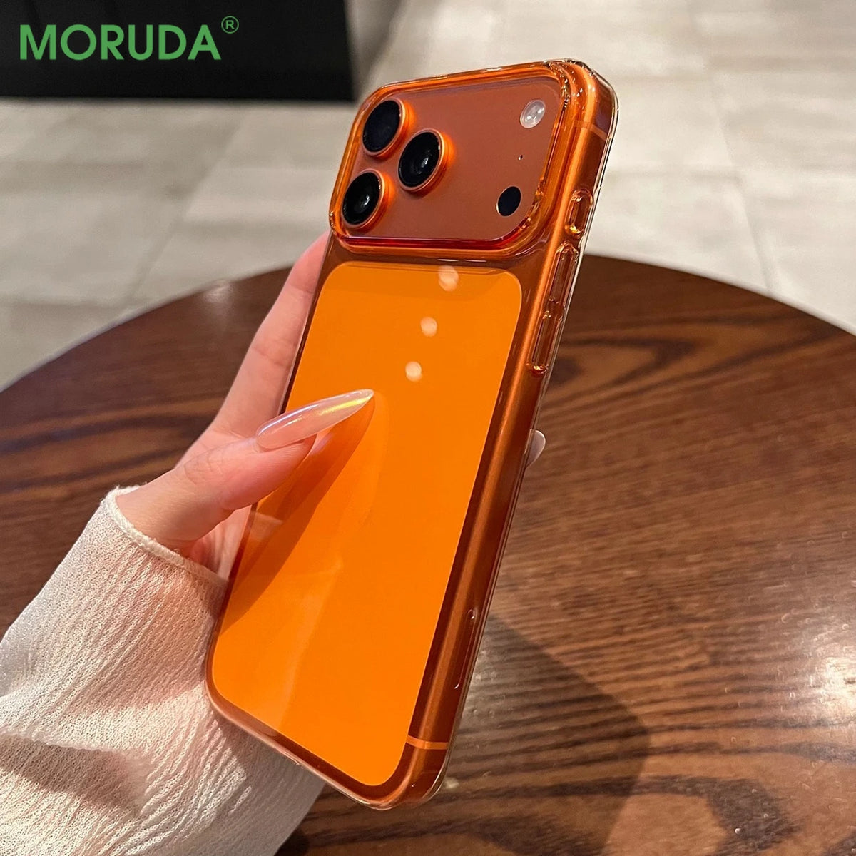 17 ProMax Ultra Thin Transparent Orange Phone Case For iPhone Air 16 15 14 13 12 Pro Max Plus Acrylic PC Slim Plating Hard Cover