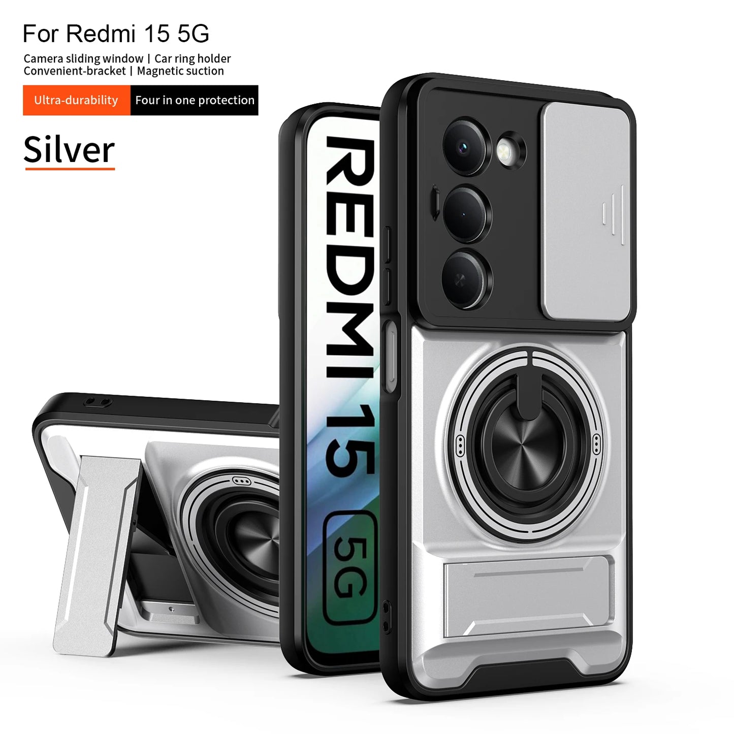 For Xiaomi Redmi 15 Case Redmi 15 4G 5G Cover Phone Case Magsafe Magnetic Fold Holder Military Armor Camera Protection Cover