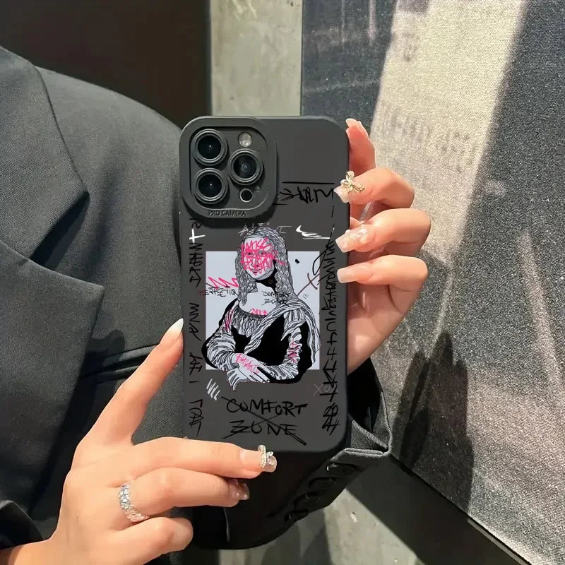 Graffiti Great Art Aesthetic David Mona Lisa Soft Phone Case For iPhone 15 14 13 12 11 16 Pro Max XR X XS 7 8 15 Plus SE Cover